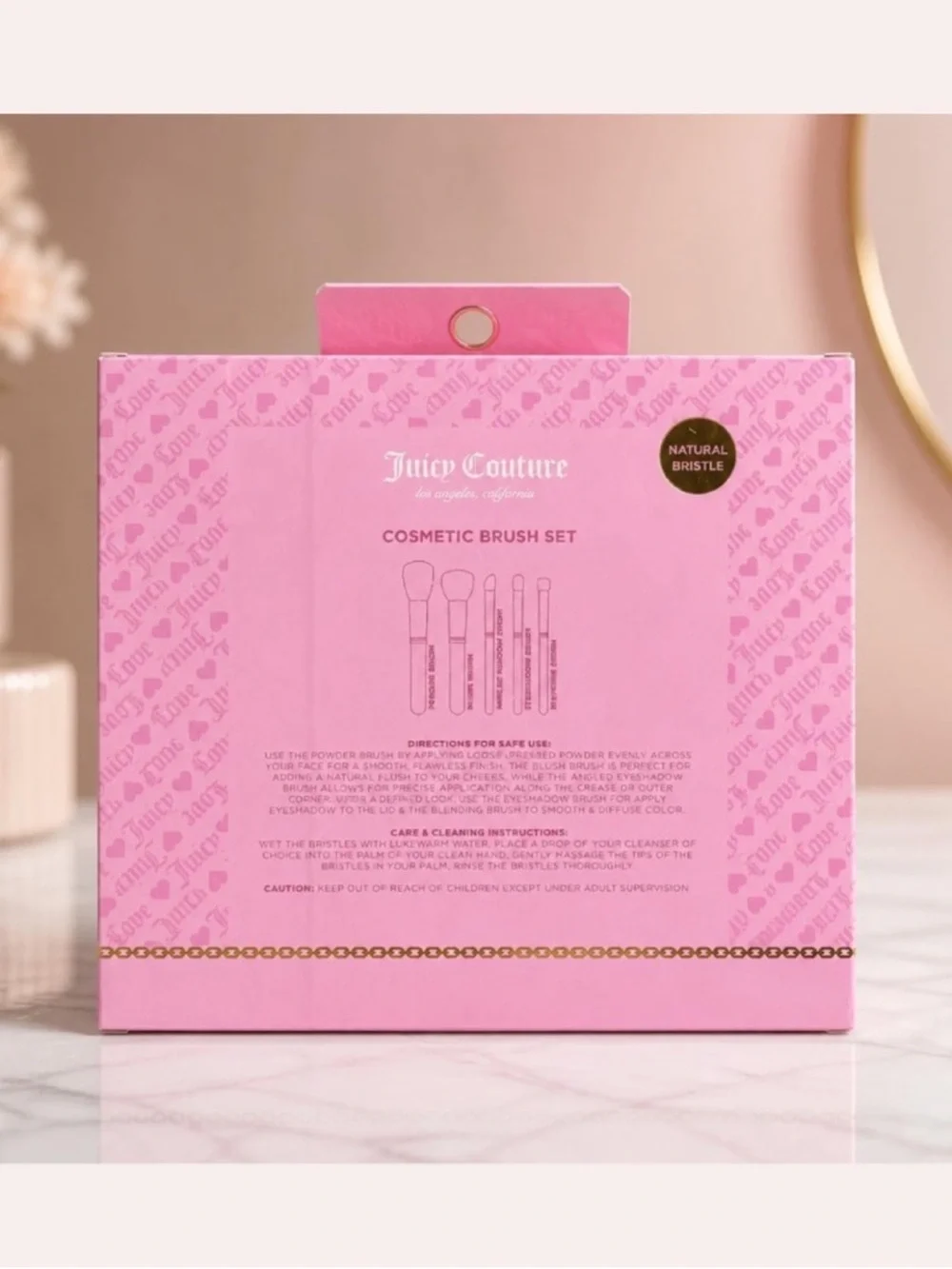 Juicy Couture Five Piece Make up Cosmetic Natural Bristle Sparkly Brush Set
